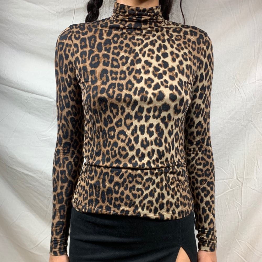 Cheetah Leopard Print Long Sleeve Turtleneck